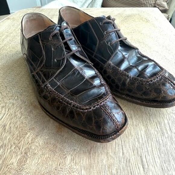 Foster Rainey Exotic Dress Shoes Brown Leather Reptile Style Size 40.5 Italy - Picture 1 of 13